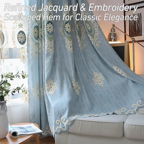 VOGOL Simple Chenille Jacquard Blackout Window Elegance Curtains/Drapes/Panels/Treatments for Bedroom Living Room,Top Grommets, Two Panels, W54 x L96 inch - color: Blue-curtain, size: 54"W x 96"L (Pack of 2)