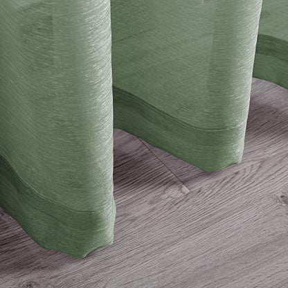 DONREN Sage Sheer Curtains 72 Inch Grommet 2 Pieces Faux Linen Voile Drapes Window Textured Sheer Curtains for Living Room Bedroom, 52 W x 72 L Inch Length - color: Sage, size: 52"W x 72"L (Pack of 2)