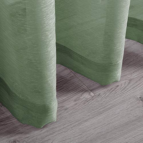 DONREN Sage Sheer Curtains 72 Inch Grommet 2 Pieces Faux Linen Voile Drapes Window Textured Sheer Curtains for Living Room Bedroom, 52 W x 72 L Inch Length - color: Sage, size: 52"W x 72"L (Pack of 2)