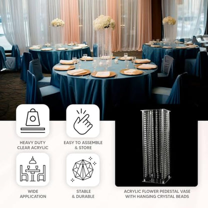 Efavormart 32" Heavy Duty Acrylic Flower Pedestal Vase with Hanging Crystal Beads, Clear Pillar Stand Wedding Table Centerpieces with Pre-Chained Garlands - 5mm Thick Plates - size: 32‘’x11''