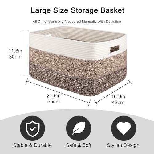 OIAHOMY Blanket Basket Laundry Basket Dog Toy Basket 75L Dark Brown - color: Gradient Dark Brown, size: 22”x17”x12”