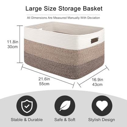 OIAHOMY Blanket Basket Laundry Basket Dog Toy Basket 75L Dark Brown - color: Gradient Dark Brown, size: 22”x17”x12”