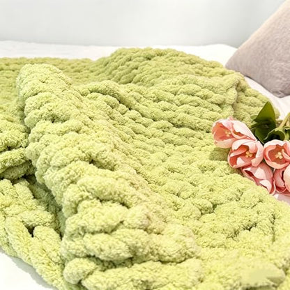 Soft Chunky Knit Throw Blanket for Couch, Cozy Warm Knitted Blankets - color: Green, size: 48"x71"(Large Size Throw)