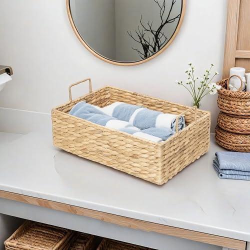 Water Hyacinth Wicker Storage Baskets with Wooden Lid (Large) - size: Large (Single)