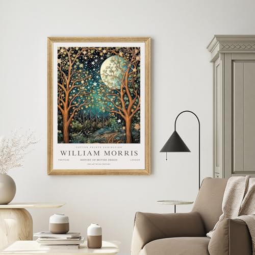 Hianan Wood Framed William Morris Moon Star Wall Art Set of 3, 12x16 in - color: Dark Blue,Gold(Wood), size: 16"L x 12"W