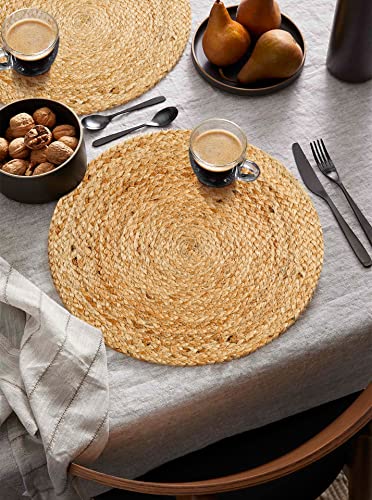 Hausattire Jute Braided Round Placemats, Natural, 14 in, 4-Pack