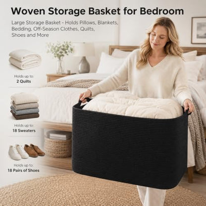 OIASKET 108L Extra Large Blanket Basket Living Room, 24.8" x 16.2" x 16.2" - color: Black, size: 24.8" x 16.2" x 16.2"