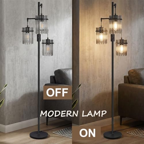 Dimmable Black Crystal Standing Farmhouse Tree Floor Lamp for Living Room - size: 66 inch Tall Black
