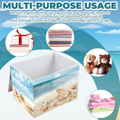 Briwooody Beach Storage Bin with Lid Handle Coastal Foldable Storage Box - style: Beach