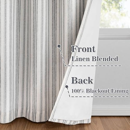 MYSKY HOME Striped Linen Curtains 100% Blackout 84 Inches Long,2 Panels - color: B-dark Grey /Blackout, size: 52"W x 84"L (Pack of 2)