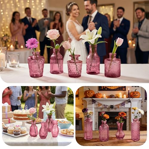Glass Bud Vases in Bulk Small Mini Dark Purple Vase for Flowers 17pc - color: Dark Purple