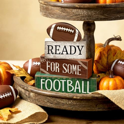 Yuntau 4 Pcs Fall Football Decorations for Home Farmhouse Tiered Tray Decor - style: Classic Football