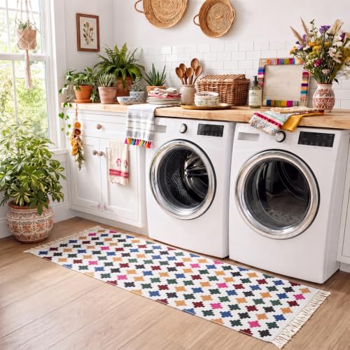 Geometric Runner Rug 2x5 Washable Boho Runner Rug with Tassels