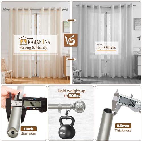 KAMANINA 1 Inch Curtain Rod 140 to 180 Inch, Extra Long Heavy Duty, Silver - color: Antique Silver, size: 140-180"