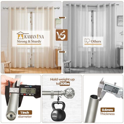 KAMANINA 1 Inch Curtain Rod 140 to 180 Inch, Extra Long Heavy Duty, Silver - color: Antique Silver, size: 140-180"