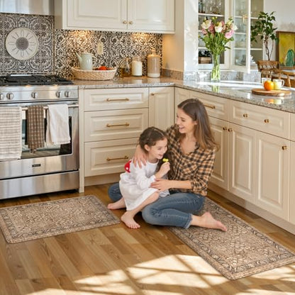KIMODE Anti Fatigue Kitchen Mat, Boho Distressed Kitchen Rugs Sets of 2 - color: Brown/Multi, size: 47"L x 17.3"W x 0.47"Th + 29"L x 17.3"W x 0.47"Th