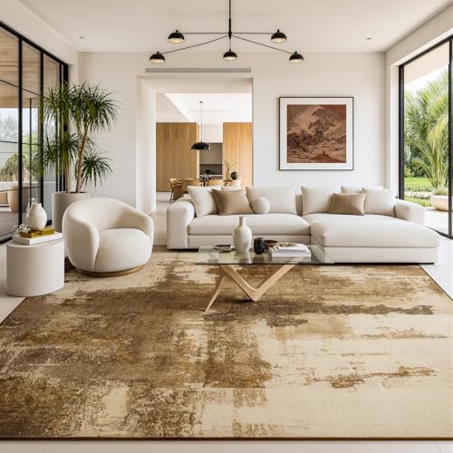 Merelax 8x10 Brown Washable Area Rug Non-Slip Faux Wool Abstract Rug - color: Brown, size: 8' x 10'(96''x120'')