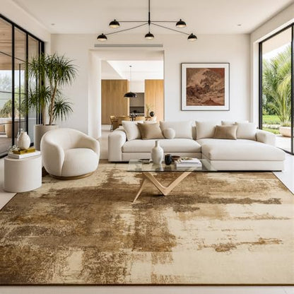 Merelax 8x10 Brown Washable Area Rug Non-Slip Faux Wool Abstract Rug - color: Brown, size: 8' x 10'(96''x120'')