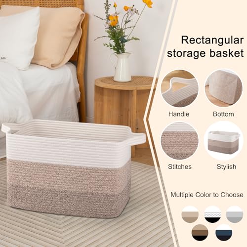 OIAHOMY Woven Blanket Basket Laundry Basket Dog Toy Basket Gradient Brown - color: Gradient Yellow, size: 17.7”x13.8”x11”