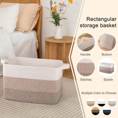 OIAHOMY Woven Blanket Basket Laundry Basket Dog Toy Basket Gradient Brown - color: Gradient Yellow, size: 17.7”x13.8”x11”