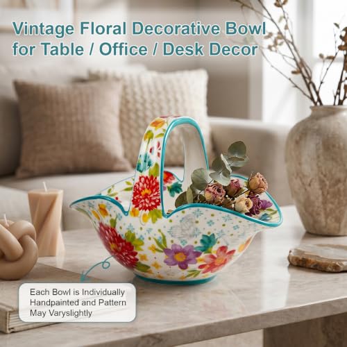 Ceramic Candy Dish, Small Fruit Bowl/Basket with Handle, Key Holder - color: Dahlia