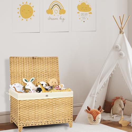 Wicker Storage Basket with Lid, 160L Shelf Basket with Removable Liner Bag - color: Natural, size: 160L