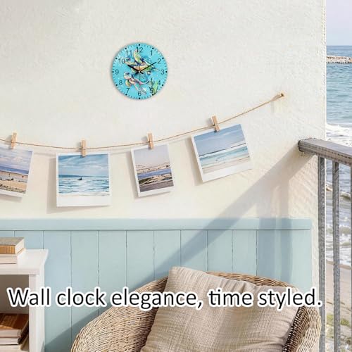 Turtle Glass Wall Clocks, 8 Inch Silent Wall Clock Non Ticking - color: Green, size: 8 Inch