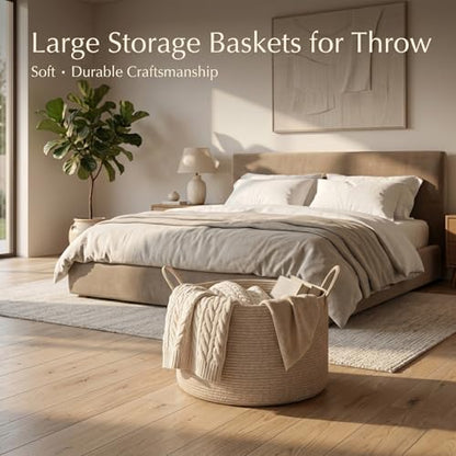 Extra Large Woven Throw Blanket Basket, 20 x 12 in, Natural Beige - color: Brown, size: Extra Large
