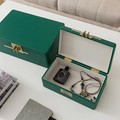 Soul & Lane - Faux Leather Boxes with Lids, Set of 2, Emerald Green