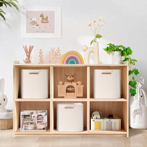 13 Inch Storage Cubes, 3 Pack Cube Storage Bins for Organizing, Cotton Rope Woven Baskets for Shelves, Bathroom, Kids Room, Closets, Baby Nursery - color: White, size: 13"×13"×13" - 3Pcs