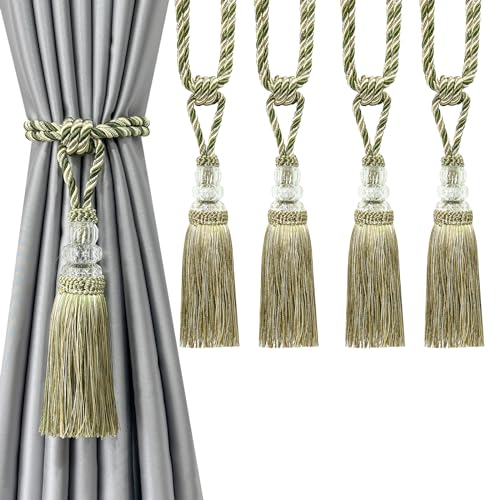 Tassel Curtain Tiebacks Handmade Curtain Tie Backs, Elegant Crystal Curtain Holdbacks for Home Office Decor (Mix Green, 4P) - color: Mix Green, size: 4P