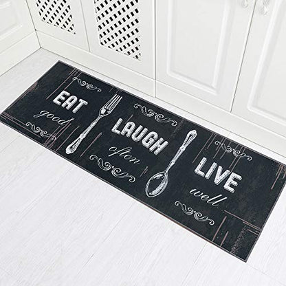 Carvapet 2 Piece Kitchen Rug Set 17x48 + 17x24 Washable Non Slip - color: Black