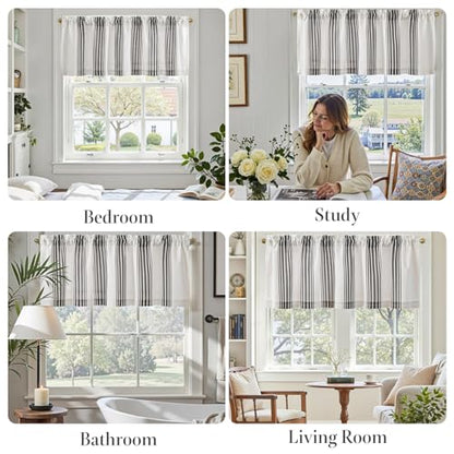 jinchan Linen Balanced Stripe Valances for Window 16 in,Black Grey,1 Panel - color: Balanced Stripe | Black, size: 50"W x 16"L (Pack of 1)