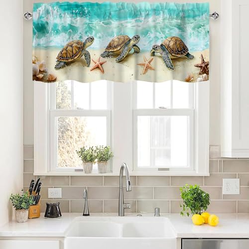 Sea Turtle Valance Curtains,Rod Pocket Valances for Windows,Small Window Treatment Valances for Kitchen,Living Room,Bedroom,Bathroom,Home Decor,18x54 Inch,1 Panel,Beach Ocean Animal - color: Sea Turtle01, size: 54"W x 18"L (Pack of 1)