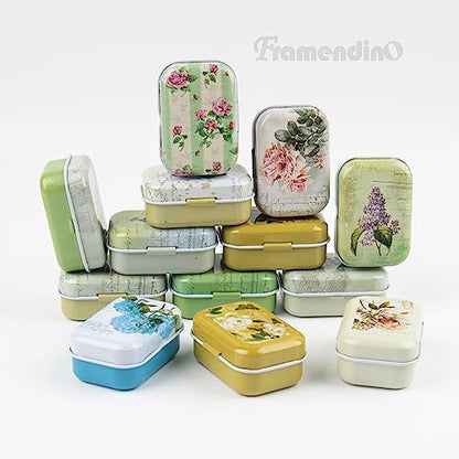 Framendino, 5 Pack Mini Trinket Coin Box Small Retro Flowers Containers with Lid for Jewelry Storage Case Tinplate (Random Color) - color: Retro Pattern
