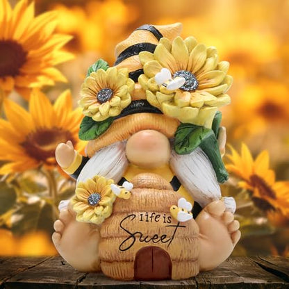 Hodao Bee Gnome Figurine Resin Sunflower Garden Decor Indoor Outdoor - style: Whimsical