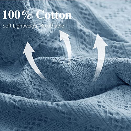 Simple&Opulence 100% Cotton Throw Blanket for Bed, Couch, Boho Luxury Geometric Knit Woven Blanket with Tassels Soft Lightweight Cozy Breathable, Vintage Farmhouse Decoration for All-Season(Blue) - color: Classic Blue