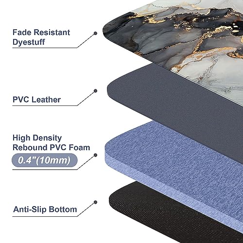 Mrcrypos 2 Pieces Luxury Black and Gold Marble Kitchen Mats PVC Leather - color: Black Marble, size: 17" W x 29" L + 17" W x 47" L