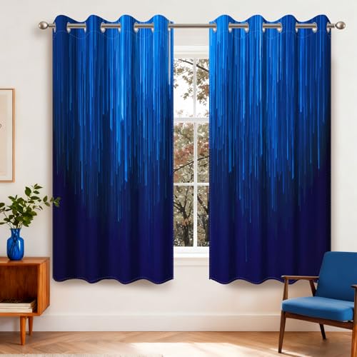 Navy Blue Blackout Curtains for Bedroom, Ombre Blackout Curtains 63 Inch Length 2 Panels Set, Thermal Insulated Room Darkening Drapes with Grommet Top, 52W x 63L - color: 04 Blue, size: 52"W x 63"L (Pack of 2)