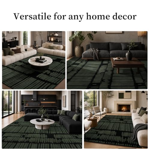 YIHOUSE Abstract 8x10 Area Rug Olive Green: Washable Geometric Rug - size: 8' x 10' (Rectangular)