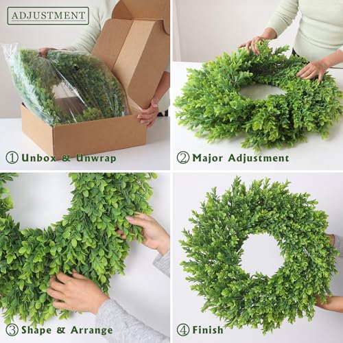 26"Artificial Boxwood Wreath, Large Fake Hanging Plant for Front Door Decor