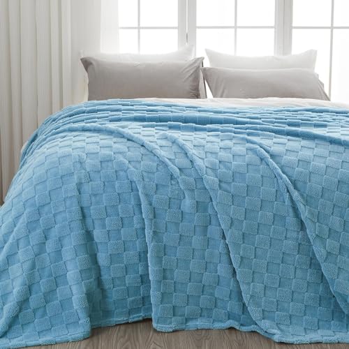 NEWCOSPLAY 3D Checkered Flannel Queen Blanket, Blue Checkered, 90"x90" - color: Blue Checkered, size: Queen(90"x90")