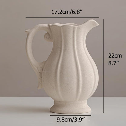 Large Rustic Ceramic Vase for Home Decor, Antique Textured Wide Mouth Farmhouse Clay Jug Pitcher Pottery Flower Vases with Handle for Aesthetic Gift… - size: 9''B