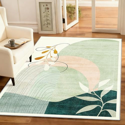 MUJOO 3x5 Rug Washable Area Rugs Low Pile Non Slip Mid Century Modern - color: Green（modern）, size: 3' x 5' (Rectangular)
