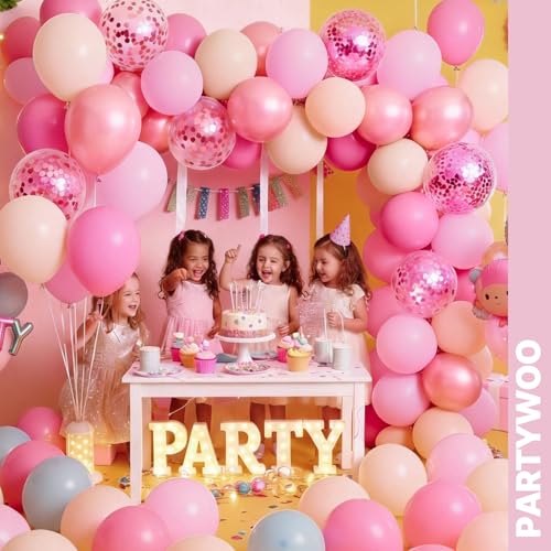 PartyWoo Pink and Gold Balloons 66pcs 12 Inch Gold Pearl Hot Pink Balloons - color: Pink-3315