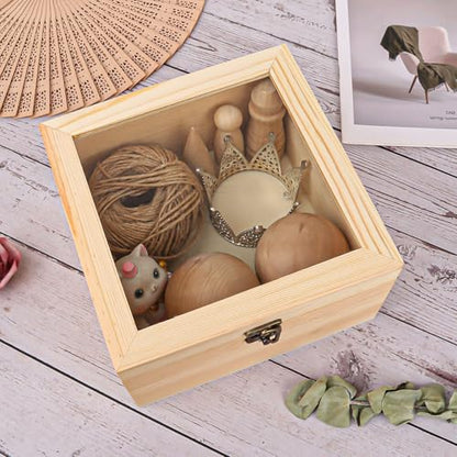2 Pack Wood Box with Glass Lid, 7.87 x 7.87 x 4.72 inch Wooden Display Box with Hinged Lid for DIY Craft, Collectibles - size: 2 Pack 7.87 x 7.87 x 4.72 inch
