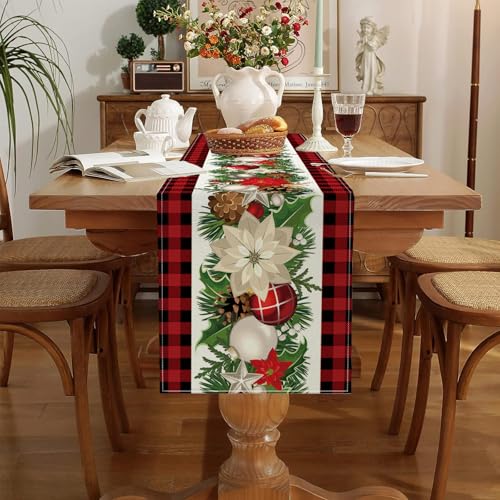 Christmas Decorations - Red and Black Buffalo Check Christmas Table Runner,Winter Holiday Kitchen Dining Table Decoration for Home Party Decor 13 x 72 Inch - size: Christmas002