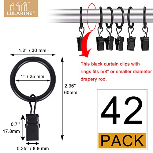 42 Pack Curtain Rod Clip Rings,1" Interior Diameter(Compatible with up to 5/8" Curtain Rod),Metal Drapery Ring with Clips,Strong Decorative Drapery Window Ring with Hooks,Rustproof Vintage(Black) - color: Black, size: 1"-42pack