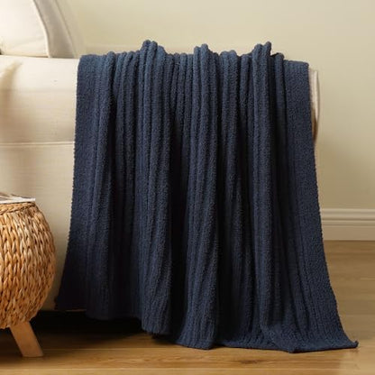 Battilo Navy Blue Throw Blanket for Couch, Navy Chenille Blanket, 50"x60" - color: Navy, size: 50"x60"