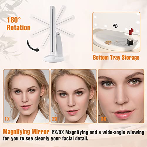 FASCINATE Trifold Vanity Mirror with Lights, Make up Mirror with Lighting